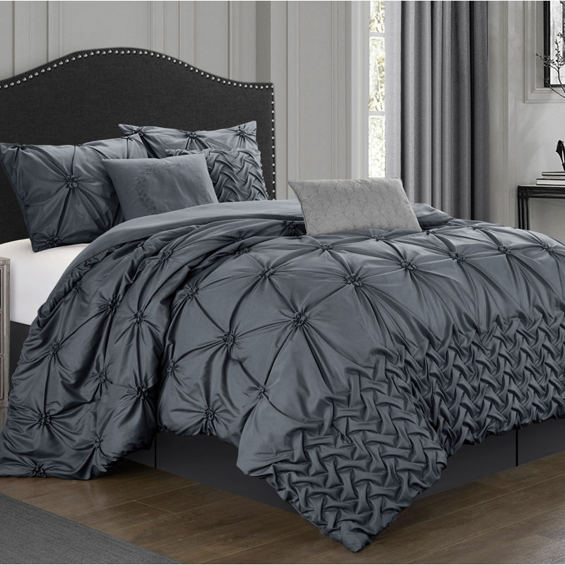 Piercen Microfiber 7 Piece Comforter Set, Queen Comforter + 6 Additional Pieces, Gray