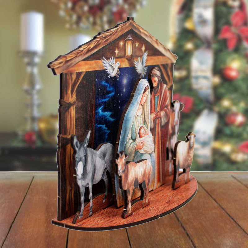 Décoration de table de crèche de Noël classique de la Sainte-Famille par D. Debrekht, H 6,5 po x l 9 po x P 3 po