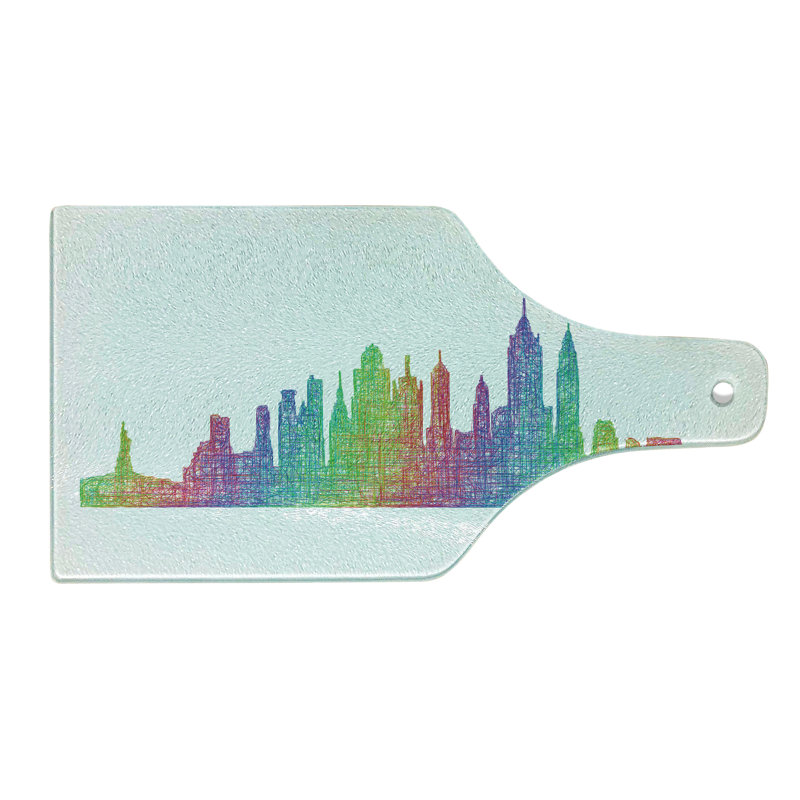 Colorful NYC Skyline Tempered Glass Cutting Board