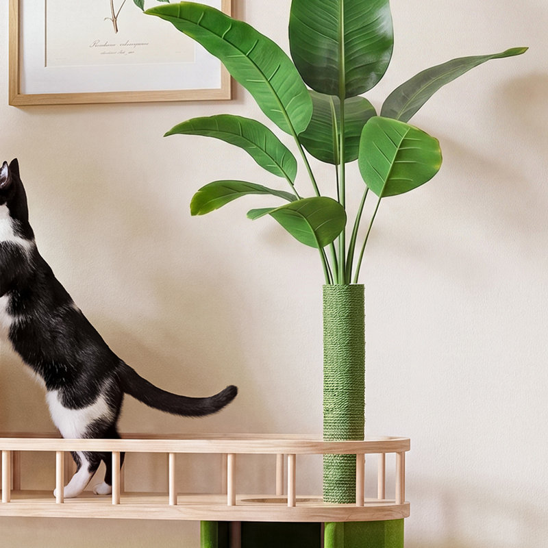 Arbre à chat en bois de 147 cm avec grande niche, perchoir supérieur et support pour plante artificielle