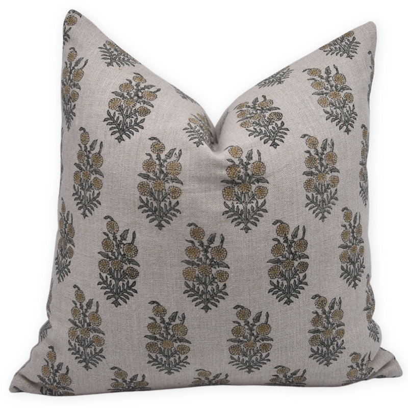 Fabdivine Hajara Handcrafted Linen Pillow Cover Fabdivine Block Print Cushion for Boho, Farmhouse, Vintage, and Modern Interiors- 16X16 Inch