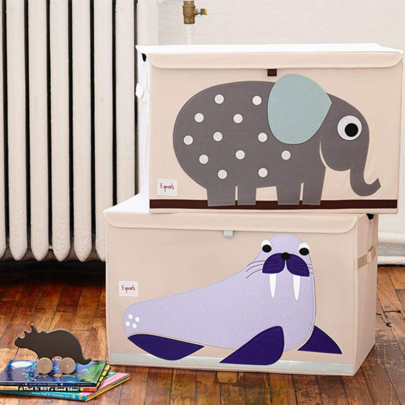 3 Sprouts Collapsible Toy Chest Storage Bin for Kids Playroom, Walrus
