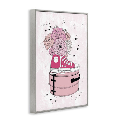 Pink Glam Sneaker Florals  Framed Giclee Art by Martina Pavlova bk-089