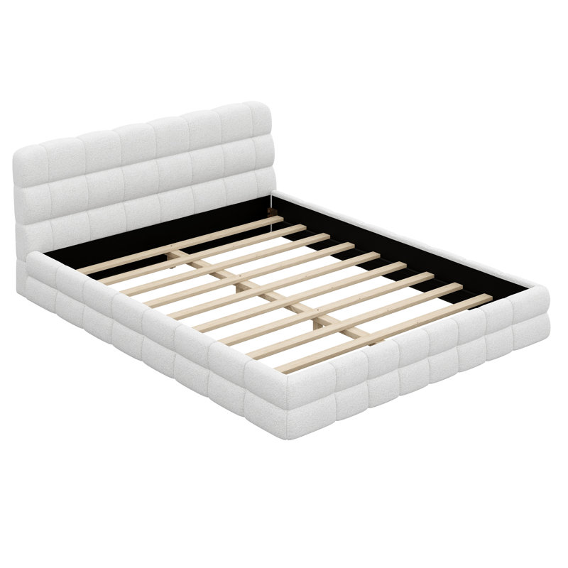 Lit plateforme tapissier Osuma, Blanc, H 32,3 po x l 63,8 po x L 82,1 po