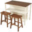 Ensemble d'îlot de cuisine 3 pièces 45 po avec 2 sièges, ensemble de table de salle à manger en bois d'hévéa avec 2 tablettes ouvertes pour petits espaces, noyer et blanc crème