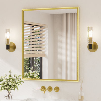Rectangular Bathroom Mirror Beveled Metal Frame Wall Vanity Mirror