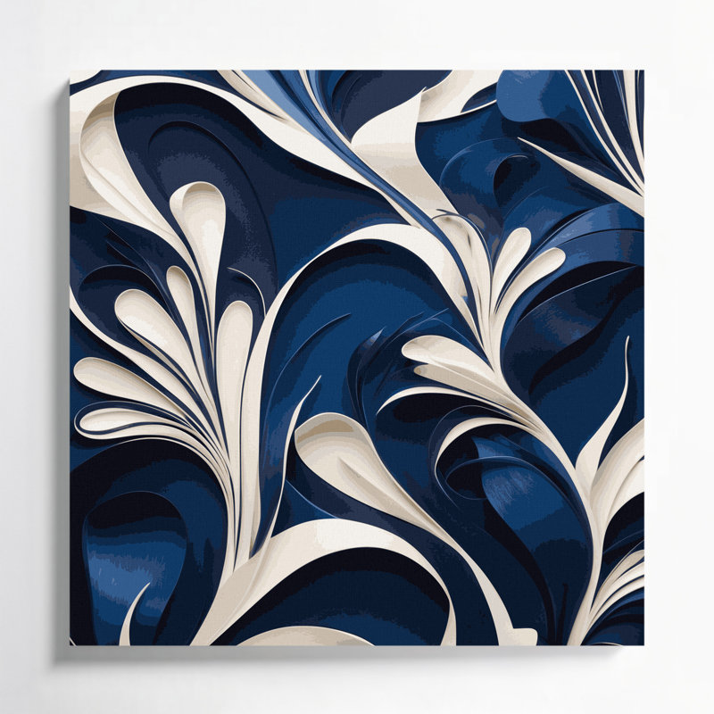 "Abstract Florals 17", art mural sur toile bleue, H 32 po x l 32 po