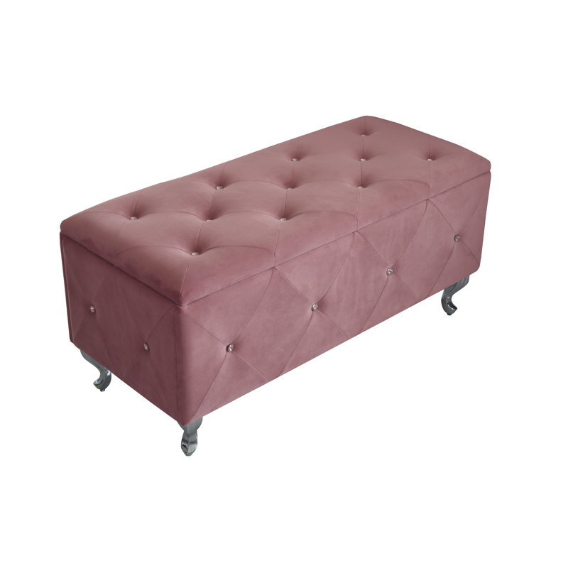 Banc de rangement rembourré Carnes, H 18,9 po x l 42 po x P 18,3 po, Rose