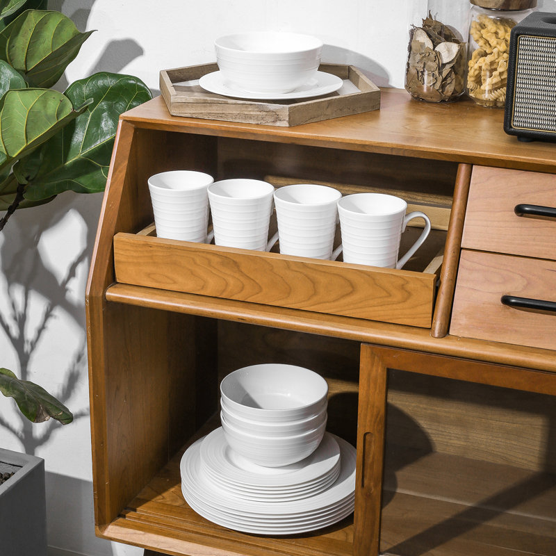 Elegant White Porcelain 16-Piece Dinnerware Set with Swirl Design