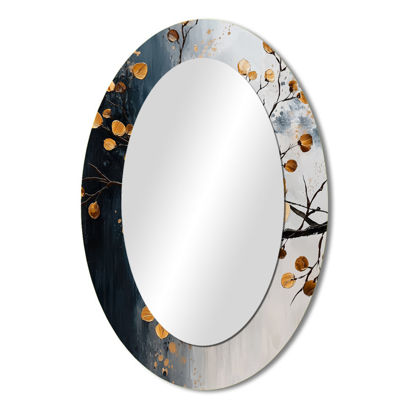 Cerisier en fleurs brun et noir avec miroir mural ovale traditionnel brun, 36 po x 24 po