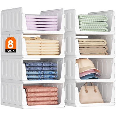 Ensemble de 4 organisateurs de garde-robe empilables et panier de rangement pour vêtements, bacs de rangement en plastique pour garde-robe, organisateur de pantalons multifonctionnel pour véhicule récréatif, garde-manger, cuisine, dortoir, 32 cm (12,6