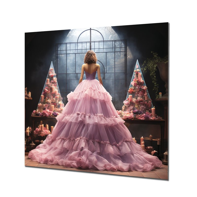 Pink Ballgown Dress Fashion Woman - Fashion Woman Metal Wall Art, 16" H x 16" W