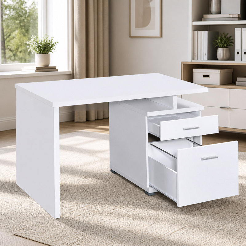 Bureau, bureau réversible à 2 tiroirs, Blanc