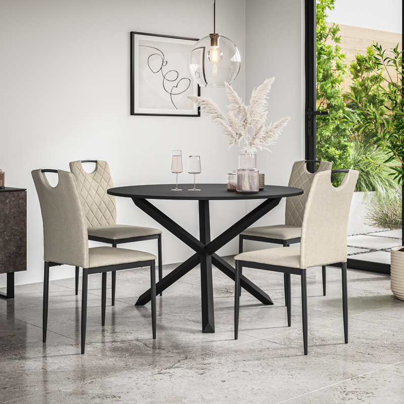 Daraich 4 - Person Dining Set, Black/Black/Beige