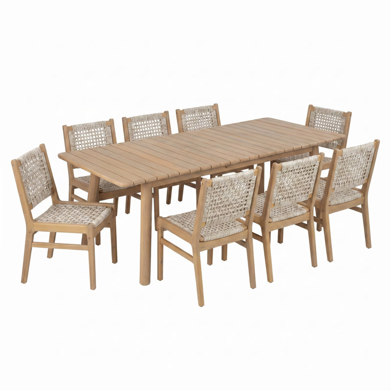 Ensemble de salle à manger d'extérieur en bois d'acacia Solvire, Osier gris clair / teck clair, 8