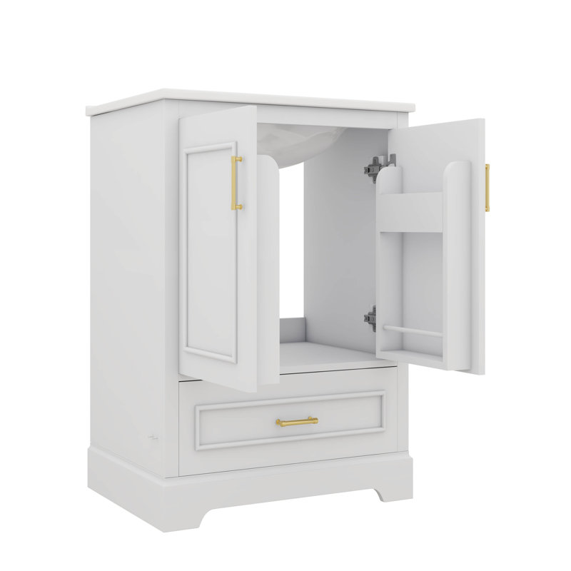 Meuble-lavabo moderne avec lavabo en céramique 2 portes et 1 tiroir pratique, Blanc