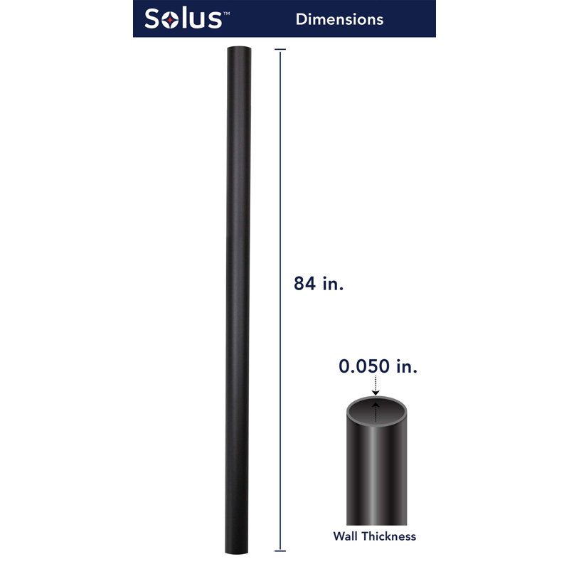 Lampadaire d'extérieur à fixation directe câblé 7, 8 ou 10 pi Solus, Noir, H 84 po x l 3 po x P 3 po