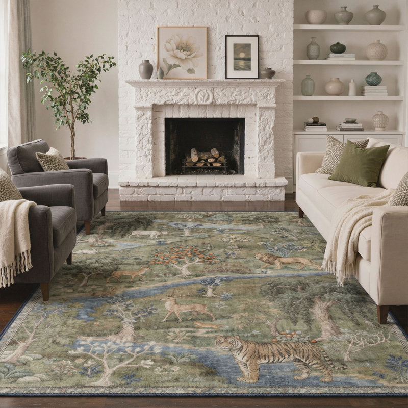Tapis vert sauge lavable à la machine avec envers antidérapant, Rectangle 9 pi x 12 pi