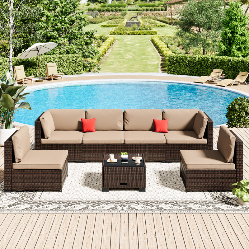 Ensemble de mobilier de patio 7 pièces, Beige, Brun