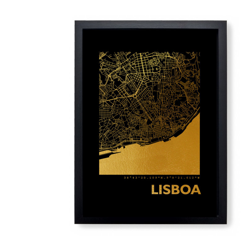 Map Of Lisbon - Single Picture Frame Print, 32.5cm H x 23.5cm W x 3.5cm D