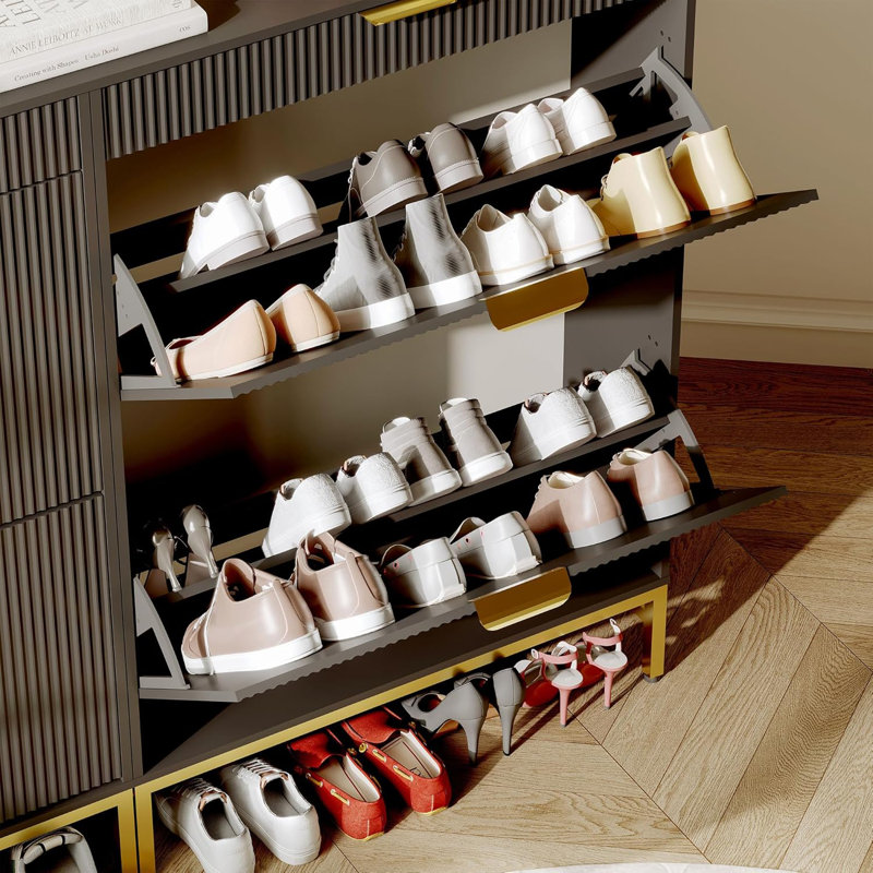 Armoire à chaussures moderne cannelée Homhougo, Noir