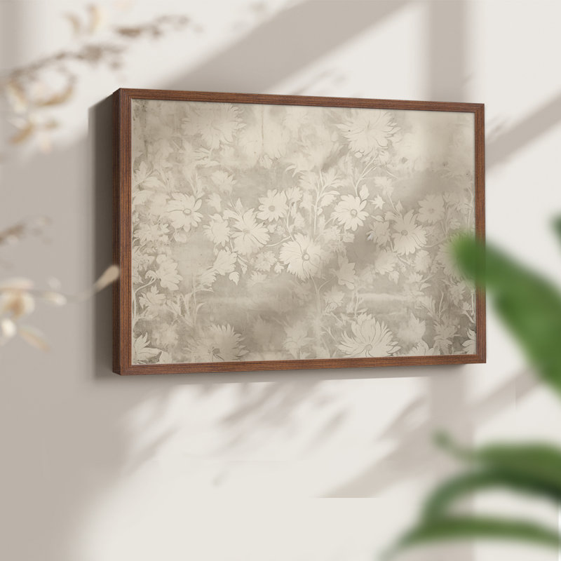 Motif floral rétro I - reproduction encadrée, H 16 po x l 20 po, Noyer