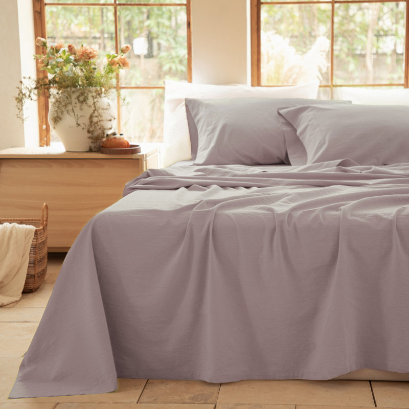100% Washed Cotton Sheet Set, King, Pink Brown