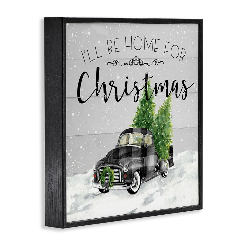 «Plaid Truck Christmas phrase», art mural sur toile par Carol Robinson, Giclée encadrée noir minuit, H 17 po x l 17 po