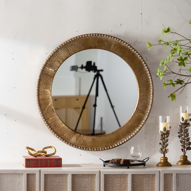 Miroir mural rond de 31,3 pouces avec cadre en fer et dos en panneau de fibres à densité moyenne