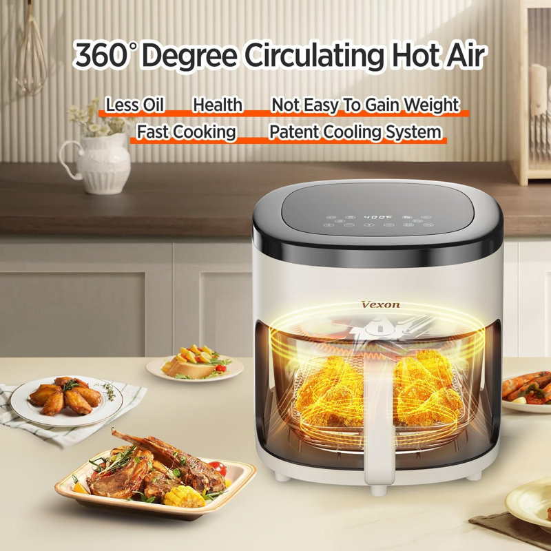 6-IN-1 Glass Air Fryer,4.5QT Air Fryer with Viewing Glass Pot, Air Fry, Roast, Reheat, Dehydrate, Air Crisp Technology,Nonstick & Dishwasher Safe Basket,97% Less Oil,Features Digital Timer