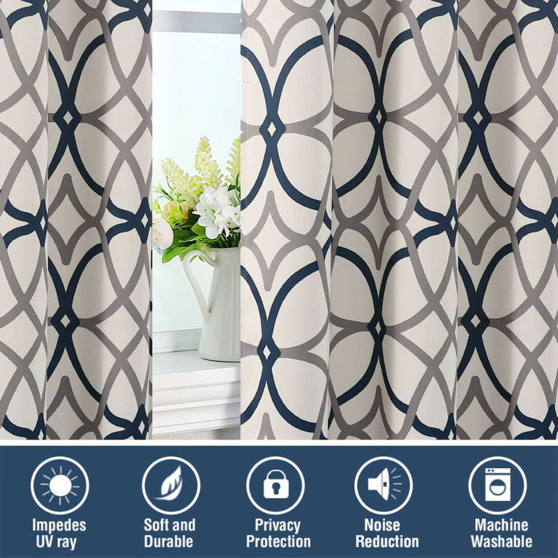 Blackout Curtains Printed Design 2 Panels Set Thermal Insulated Curtains for Bedroom Living Room Geometric Modern Grommet Window Drapes