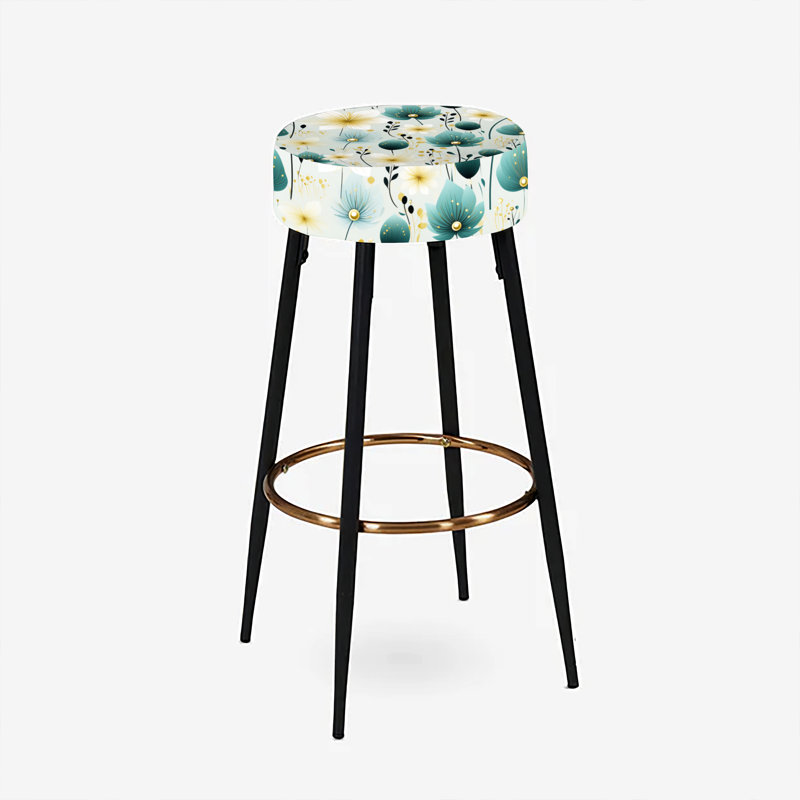 Ensemble de 2 tabourets floraux, Teal & Ivory Coastal Elegance Floral Pattern I