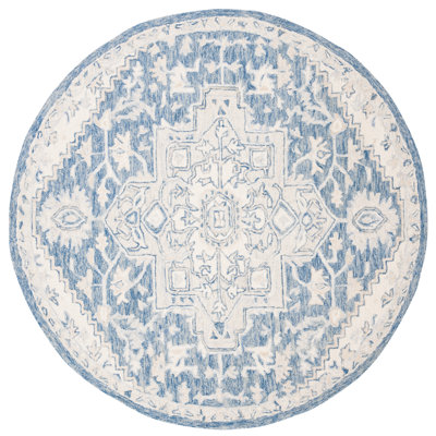 Cyrilmagnin Hand Tufted Wool Cotton Oriental Rug in Ivory/Blue