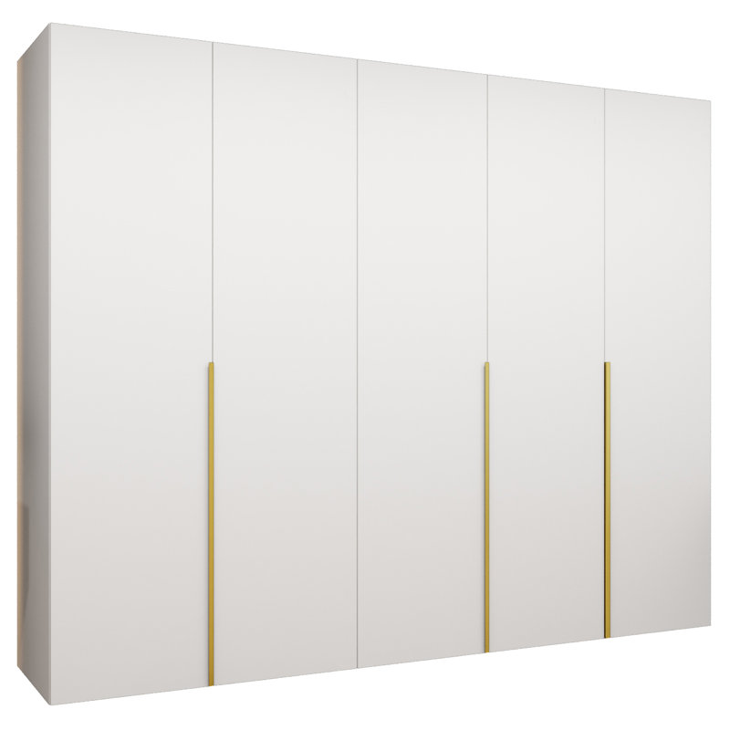 Manufactured Wood Wardrobe, white matt + handles: gold