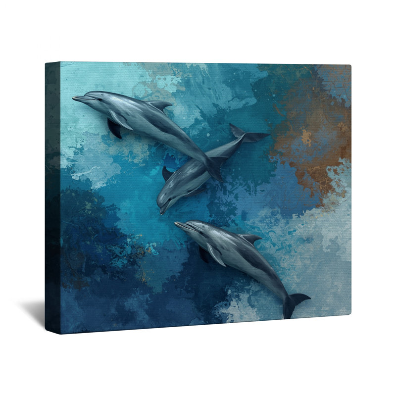 Toile tendue avec châssis Dolphins In Ocean, 24 x 36 pouces