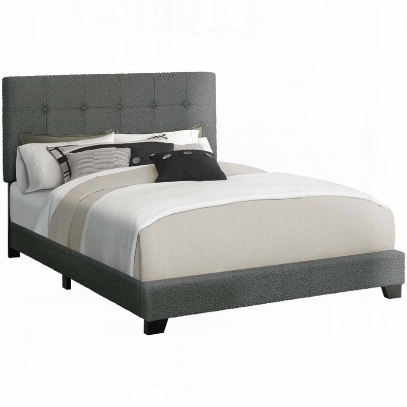 Lit plateforme en tissu d'ameublement, Grand lit, Gris foncé