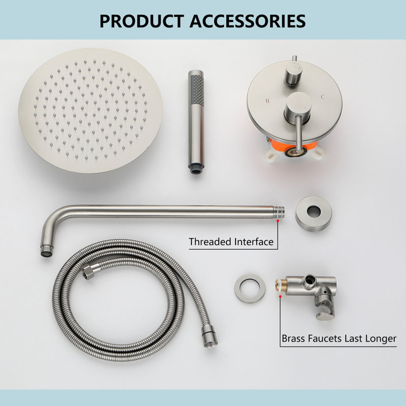 Brushed Nickel Brass Shower System With Rough-in Valve