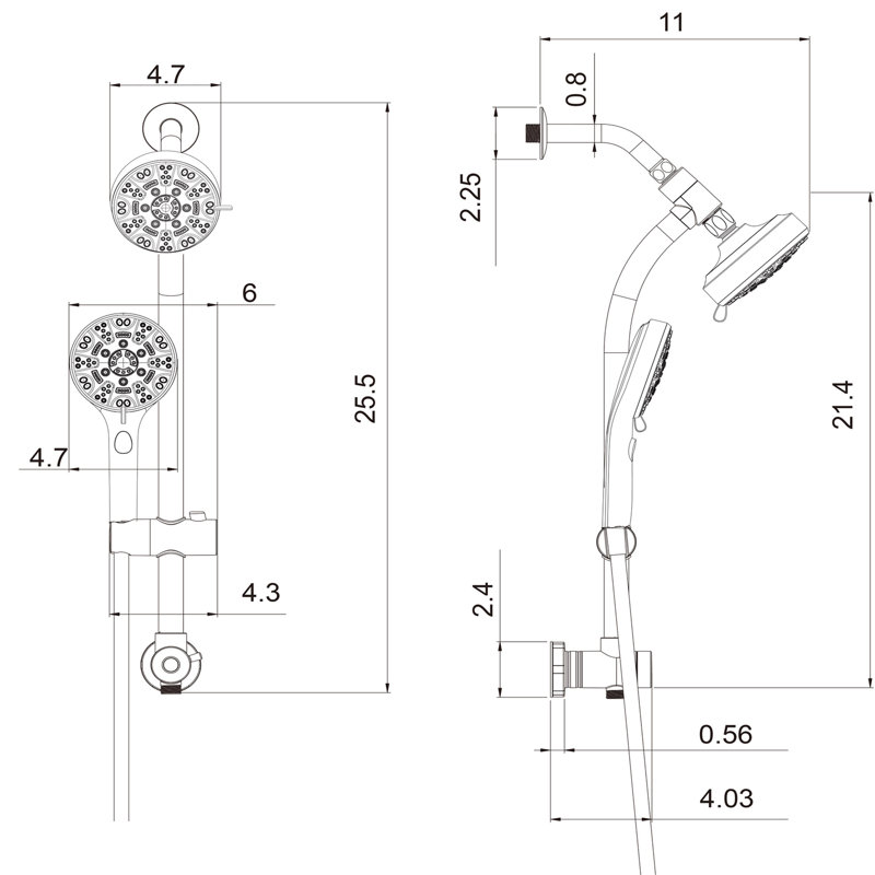 Multi Function Dual Shower Head - Shower System With 4.7" Rain Showerhead, 8-Function Hand Shower, Adjustable Slide Bar