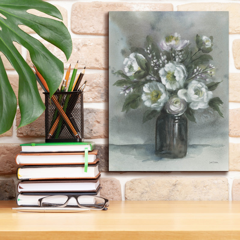 "Epic Graffiti" White Floral Vase "par Leslie Trimbach, art mural sur toile, H 16 po x l 12 po x P 0,75 po