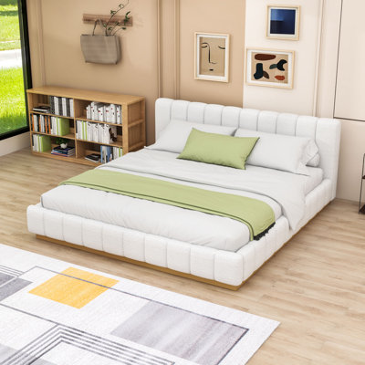 Modern Upholstered Platform Bed with Headboard and Heavy-Duty Slats
