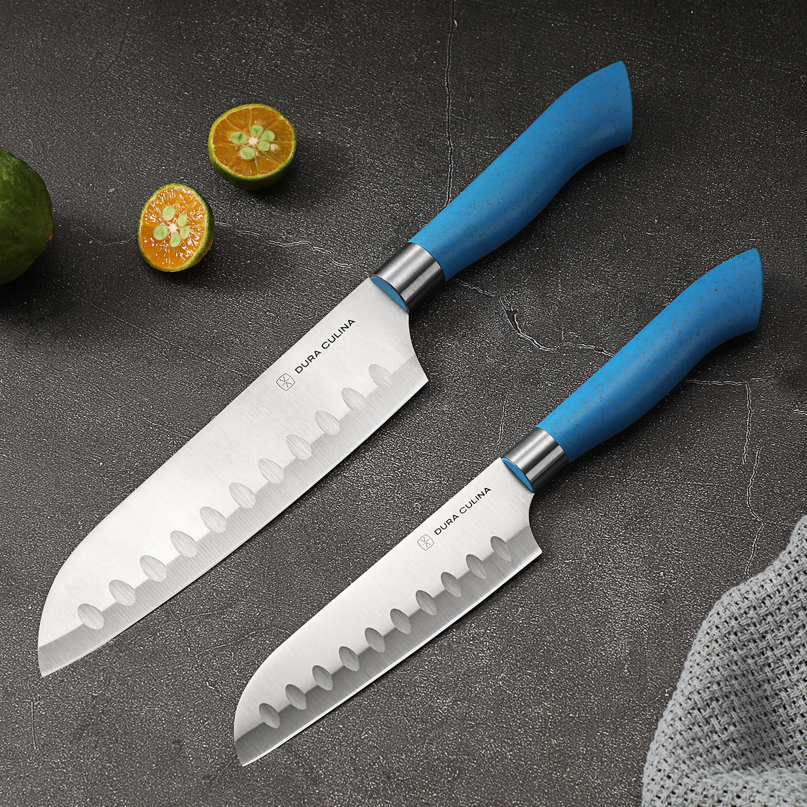  DURA LIVING 2-Piece Colorful Citrus Kitchen Knife Set -  Nonstick Stainless Steel Ultra Sharp 5 Inch Utility, 3.5 Inch Paring  Multipurpose Cooking Knives With Matching Sheaths: Home & Kitchen