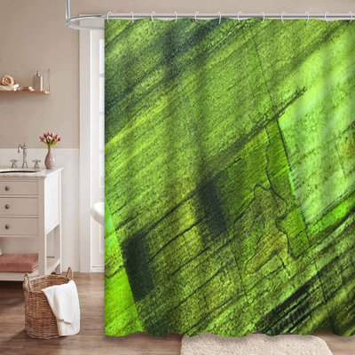 Rideau de douche abstrait vert olive foncé à 12 crochets