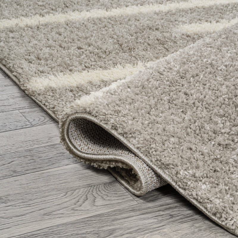 Colline Berber Stripe Shag Gray/Ivory Rug, Rectangle 5'1" x 8'