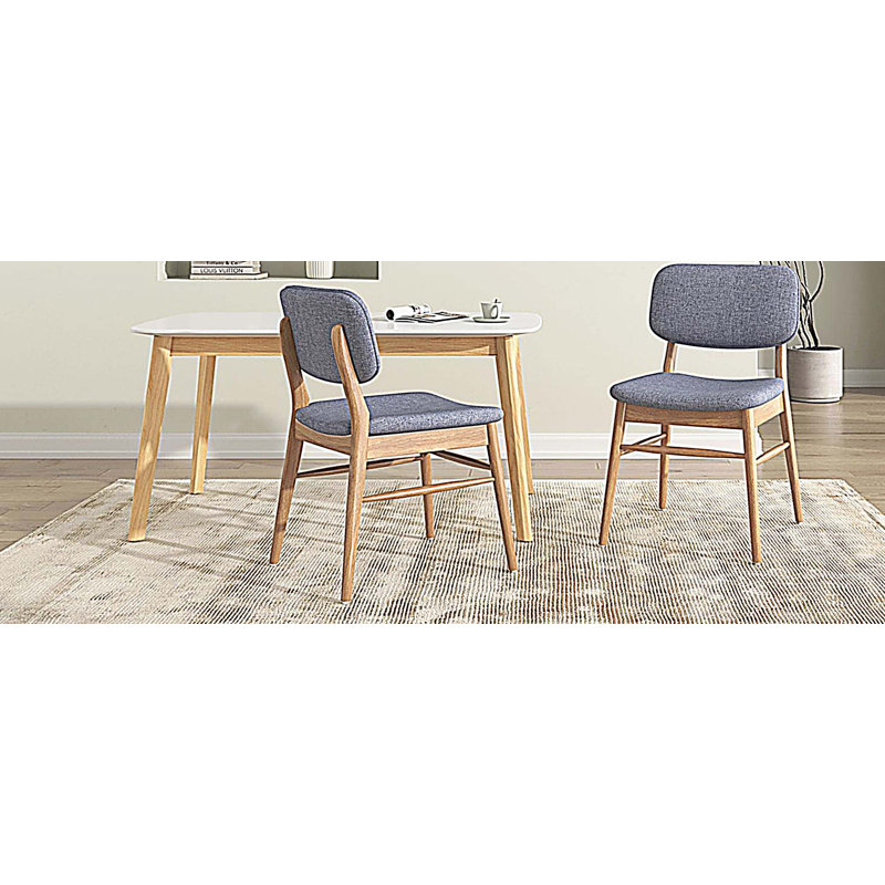 Chaise de salle à manger rembourrée avec structure en bois d'hévéa, ensemble de 2, Gris clair, Naturel