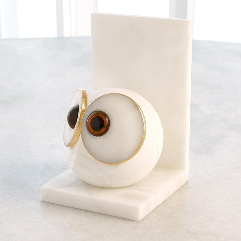 Pair Alabaster Big Eyed Owl Bookends-Lg