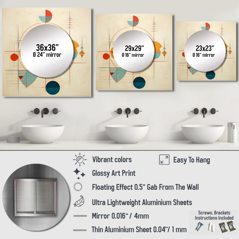 Elskea - Miroir carré moderne pour décor mural, 29 po x 29 po