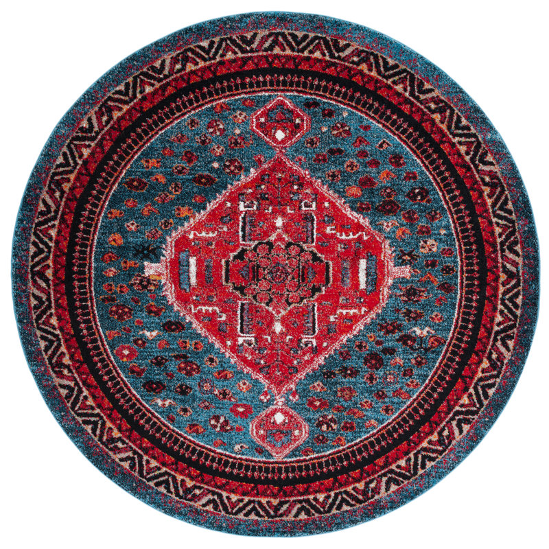 Tapis oriental turquoise / rouge Emereigh, Rond 6 pi 7 po