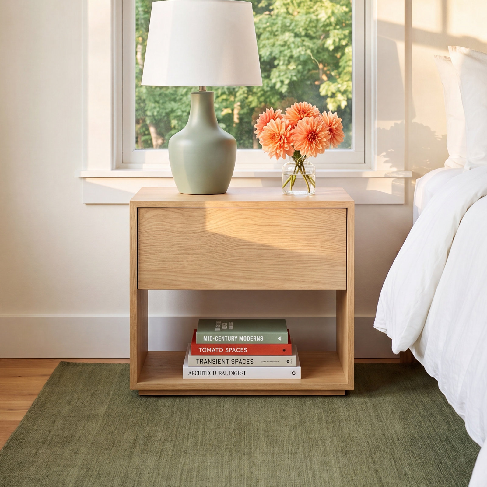 Oak 1-Drawer Nightstand, Tan