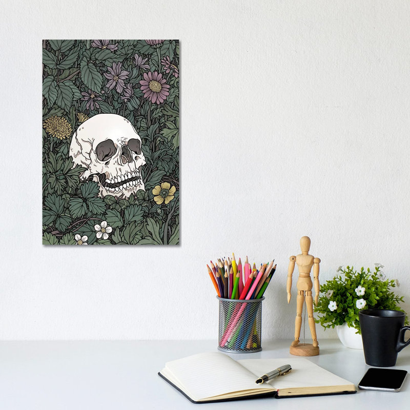 Skull And Flowers by Tiina Menzel - Gallery-Wrapped Canvas Giclée on Canvas, 20.32 cm H x 30.48 cm W, Canvas
