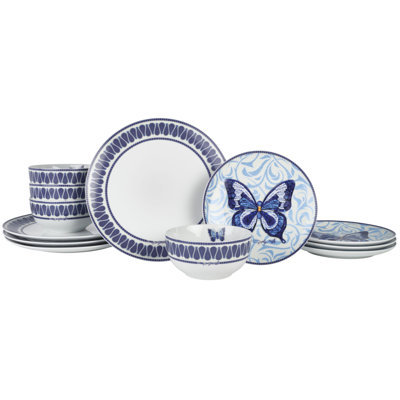 Dolly Parton Jeweled Mosaic Butterfly 12-Piece Dinnerware Set, Service For 4